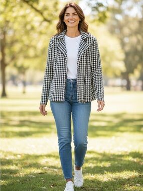 Chaps Black & White Houndstooth Blazer Jacket